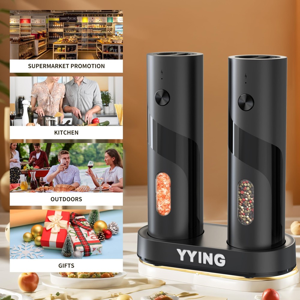Salt and Pepper Grinder Set, Automatic Pepper Mill Grinder with Charging Base...
