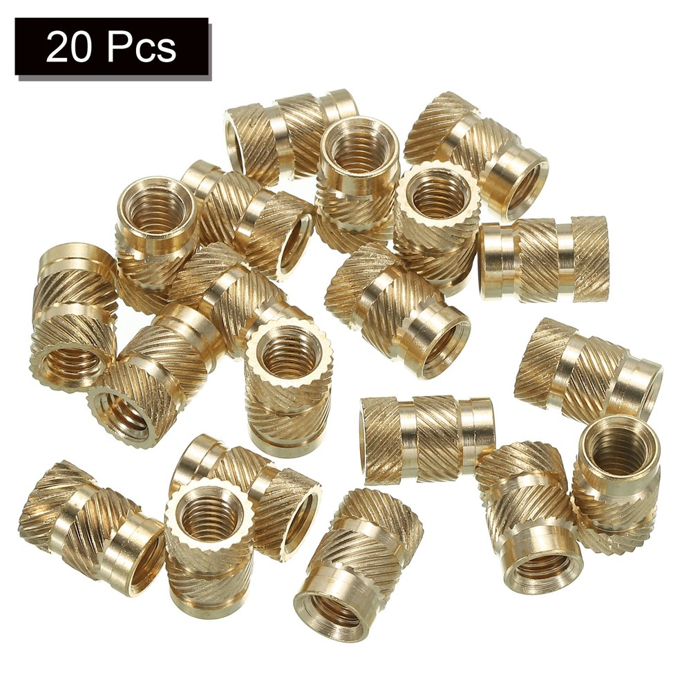 20 Pack M6 Threaded Inserts Metric Knurled Nuts Brass Heat-Set Inserts