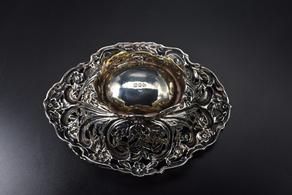 Victorian Sterling Silver Swing Basket Dish 1894