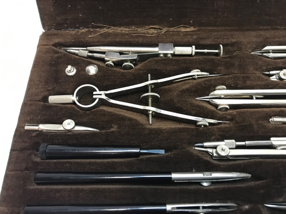 Vintage Soviet Drawing Tools Set Drawing Brass Box USSR 60s Rare Tool Engineer