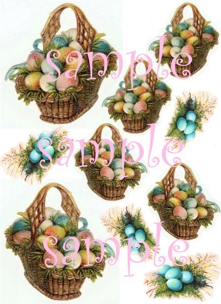 Vintage Easter Basket and Eggs Waterslide Decal