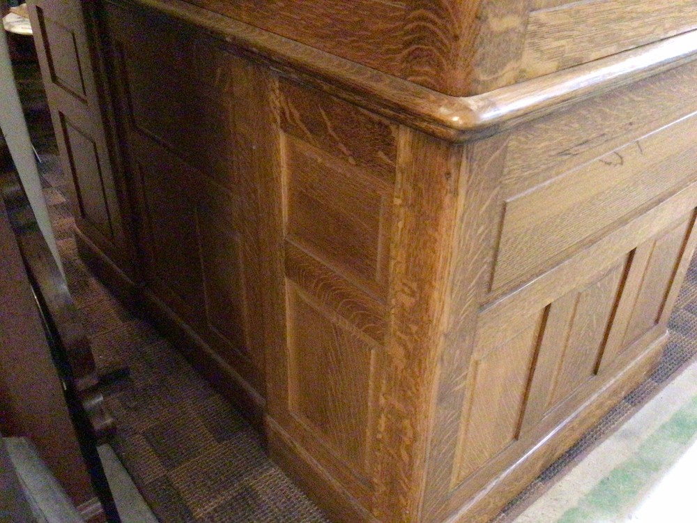 Antique Oak Roll top S Curve Desk Raised Panel Sides