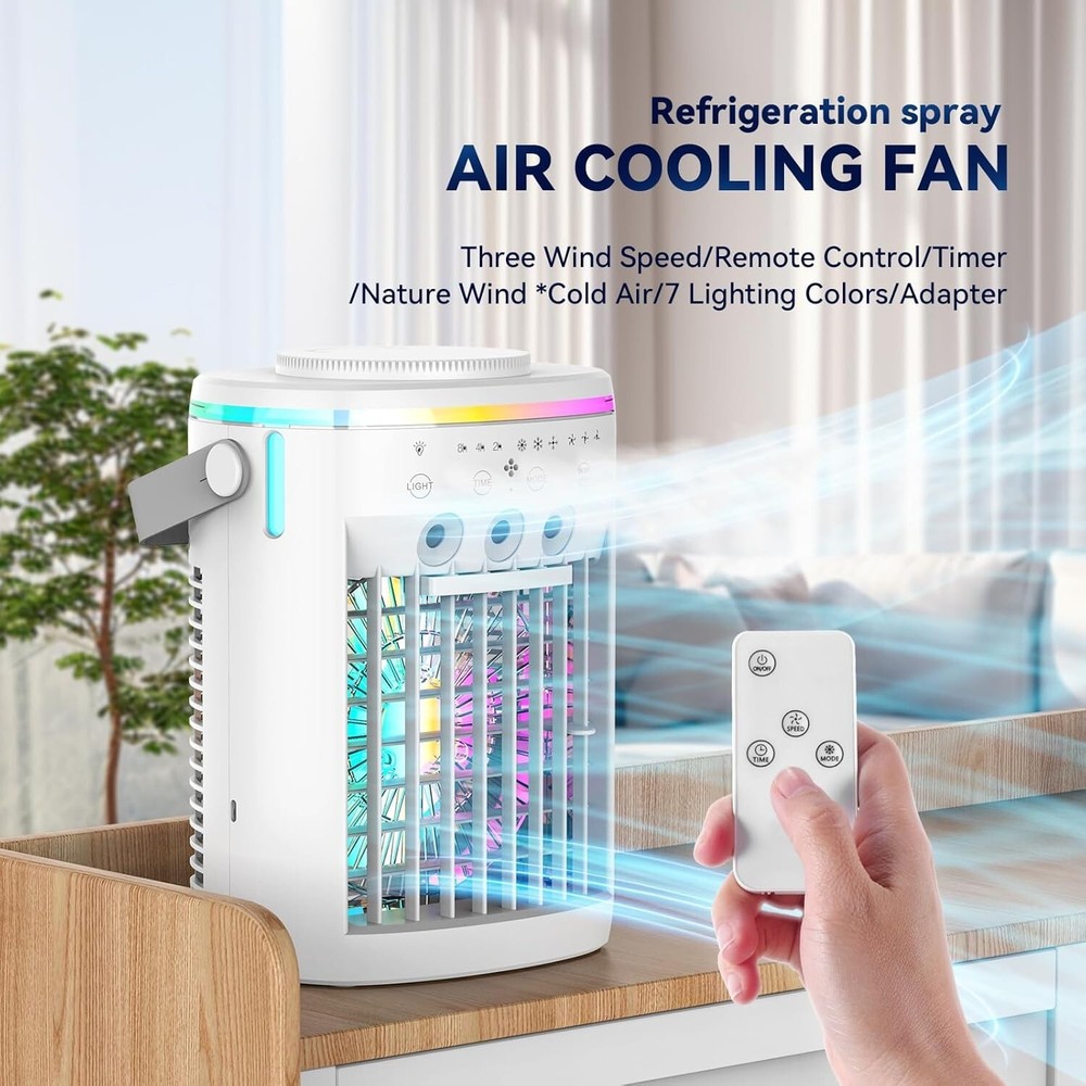Compact Air Conditioning Fan with Remote and Multi-Functionality for Comfort