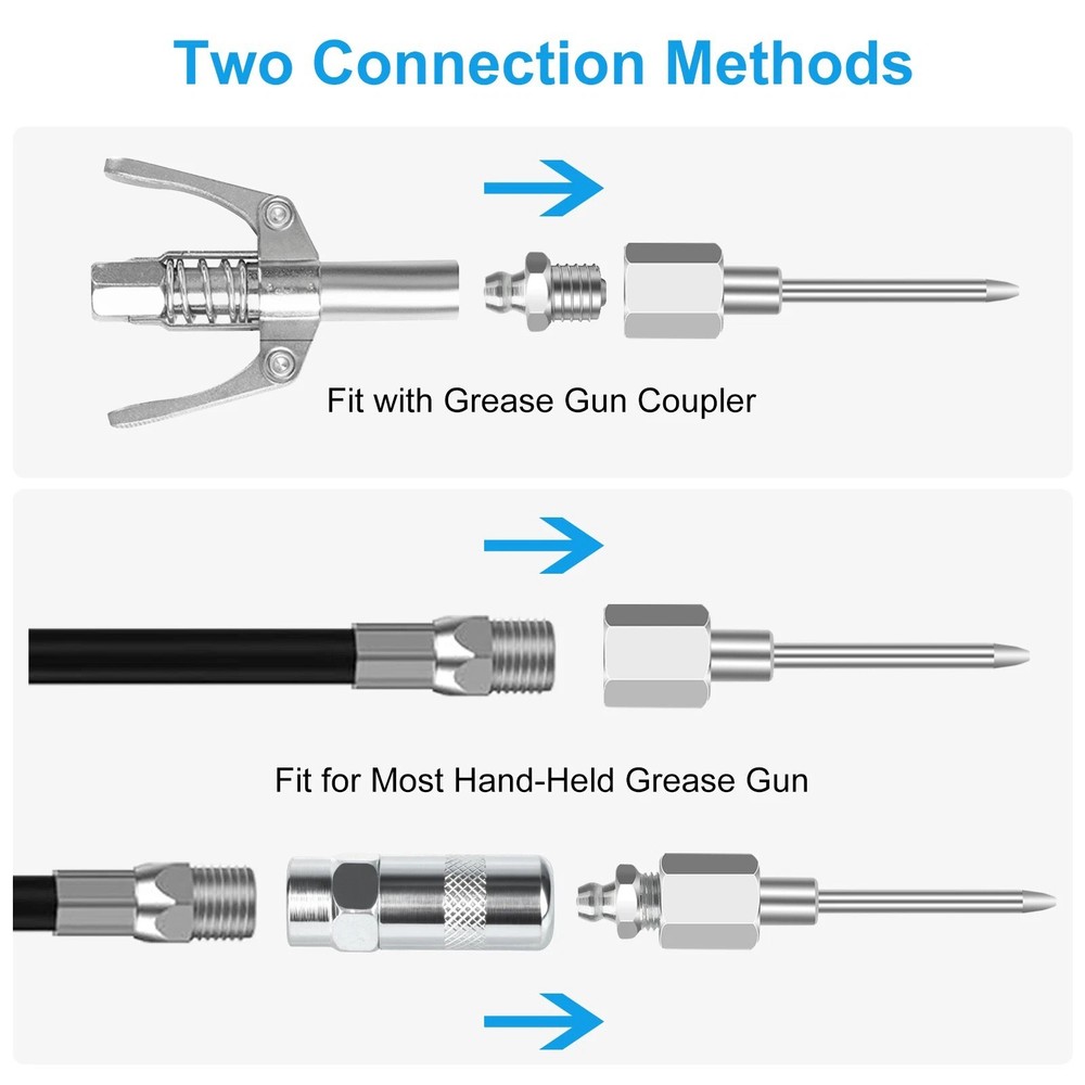 Professional Grease Needle Nozzle Kit with Rubber Adapter Fitting Tool 9Pcs New