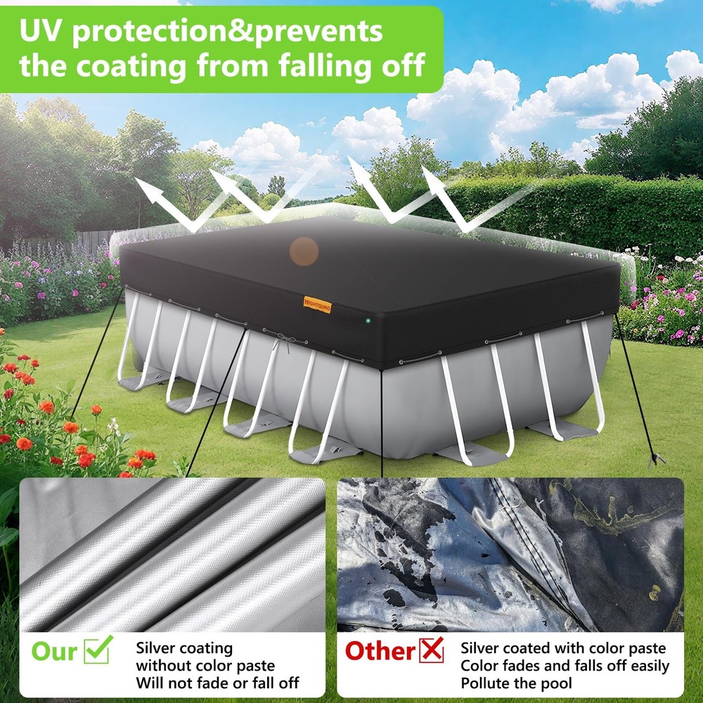 HIGHTQURO Rectangular Pool Cover for Above Ground Pools,Solar Oval Pool Cover...