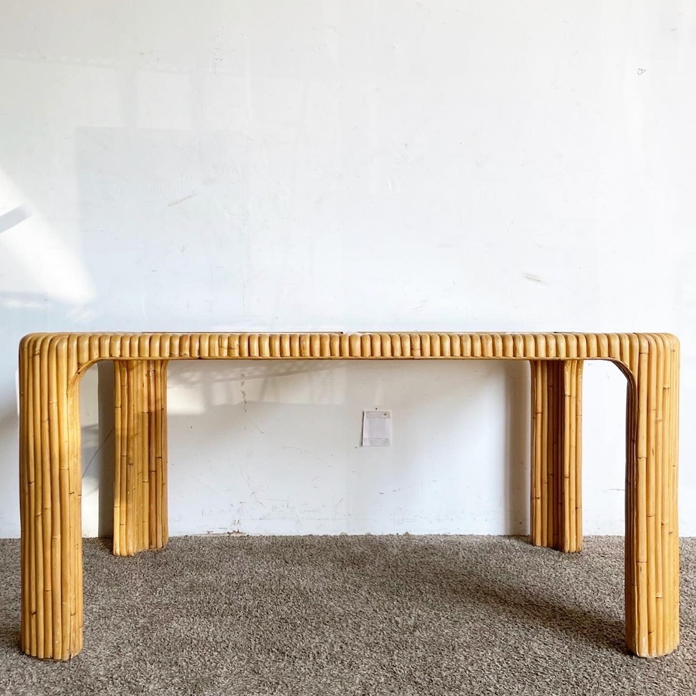 Boho Chic Split Bamboo Smoked Glass Top Dining Table