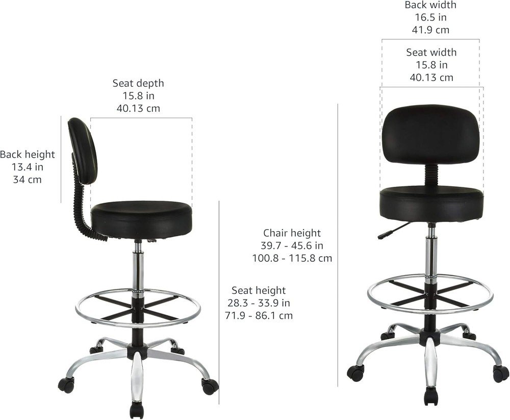 Stylish Black Drafting Spa Stool with Chrome Base - Perfect for Home or Office