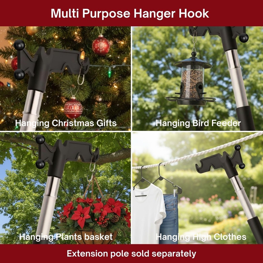 Christmas Light Hanger Hook Tool, Utility Hook Screw On Pole Attachment (Pole...