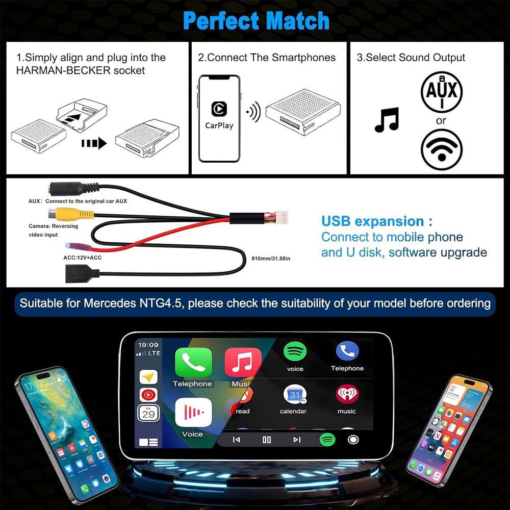 Wireless Apple CarPlay Android Auto For Mercedes Benz NTG 4.5 Module
