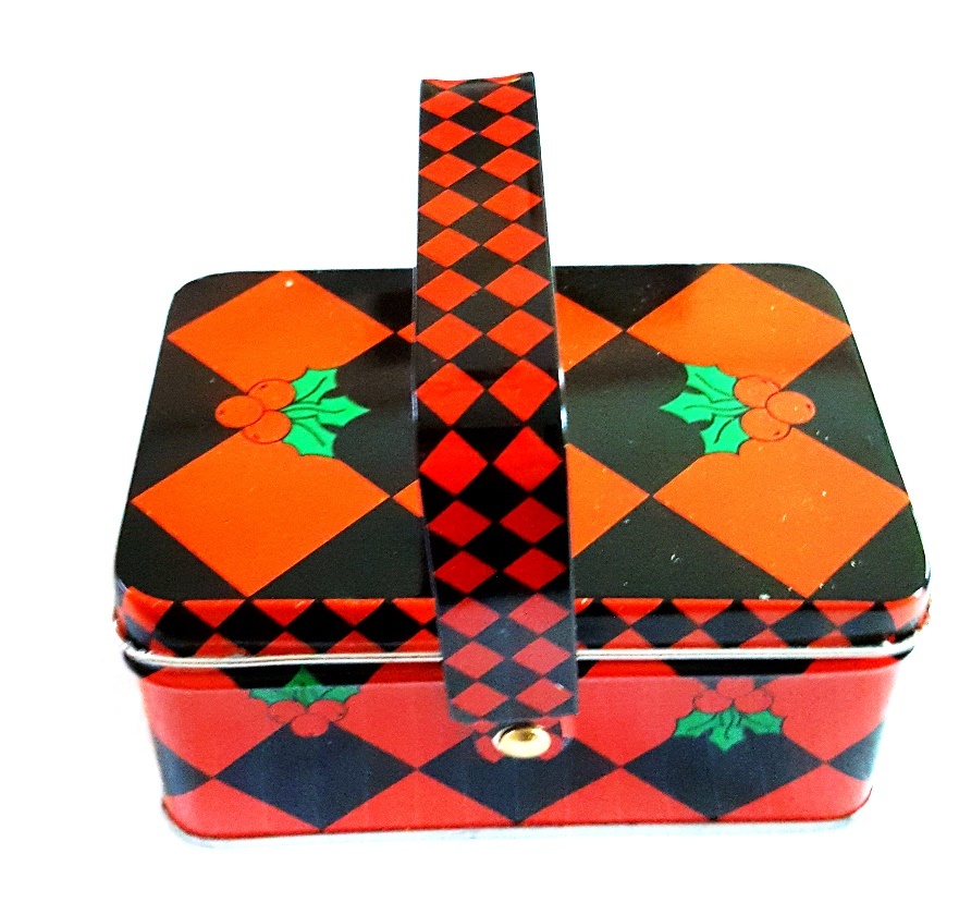 Very Nice 4" Holiday Basket Style Tin GUC