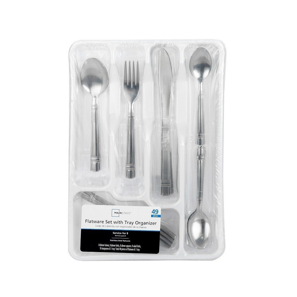 49Pcs Silverware Set Service for 8 Stainless Steel Durable Flatware Set W/ Tray