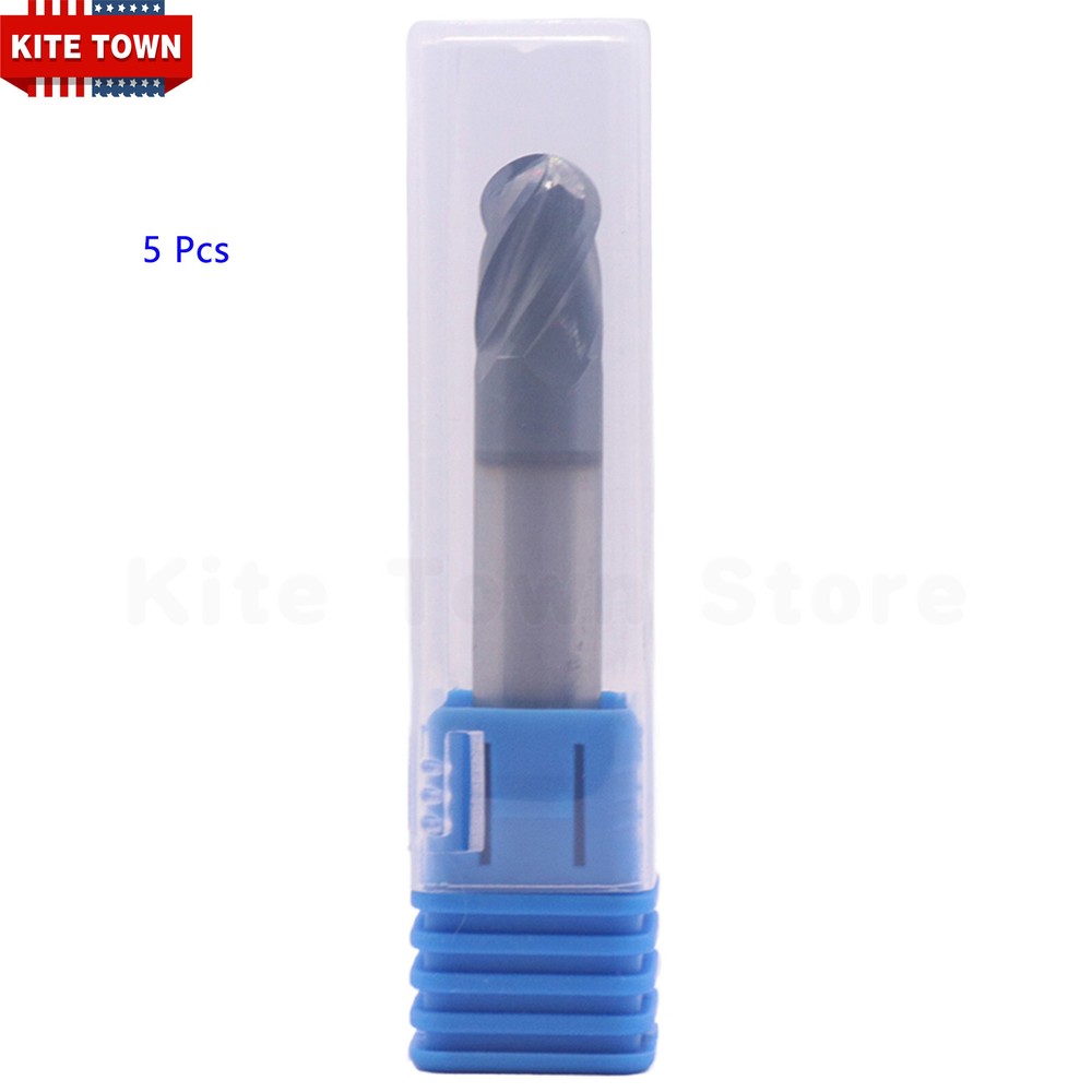 5Pcs 4 Flute 3/8" Solid Carbide Ball Nose End Mill - Double End - AlTiN Coated