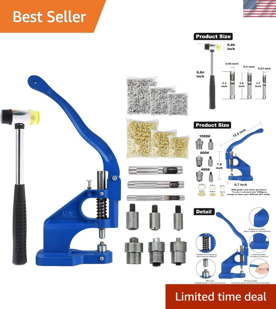 Professional Hand Press Grommet Tool with Interchangeable Dies - Versatile Use
