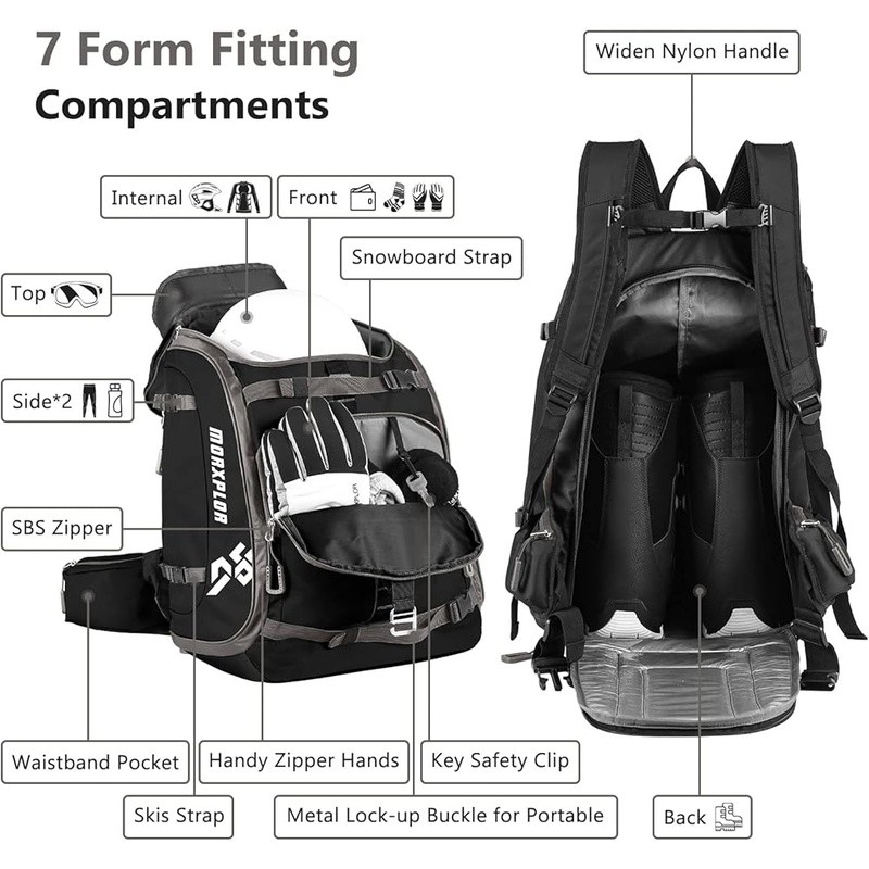 Waterproof Ski Boot Backpack Large Capacity W/ Drain Holes & Extra Pockets New