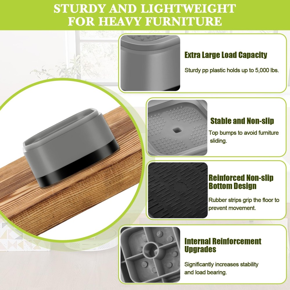 6-Pack 1" Furniture Risers Adjustable Stackable Bed Raisers Blocks Square