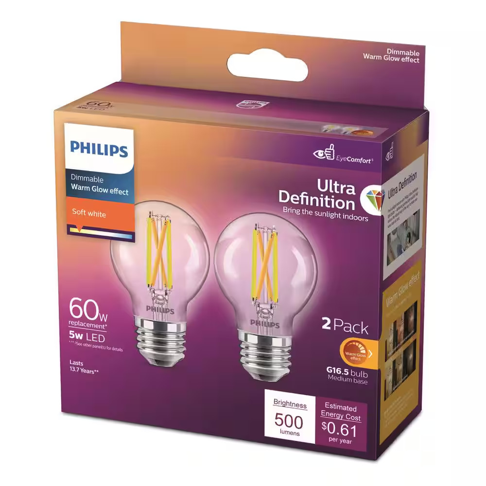 60-Watt Equivalent Ultra Definition G16.5 Clear Dimmable E26 LED Light Bulb Soft