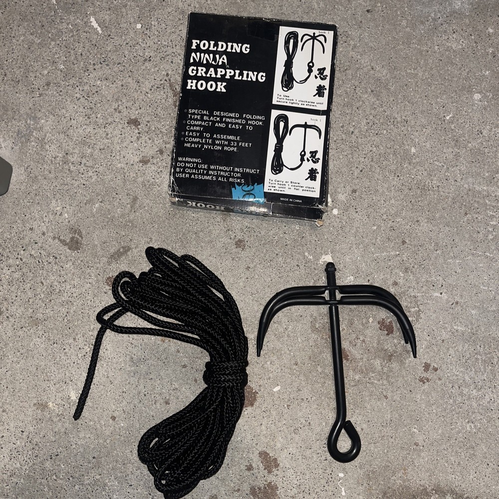 Ninja Folding Grappling Hook & 33ft Rope Black Compact New In Box