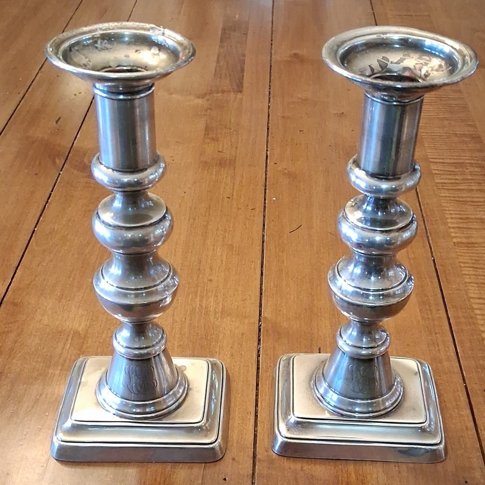 Marcus & Co. New York Sterling Silver Candlesticks Pair Monogrammed