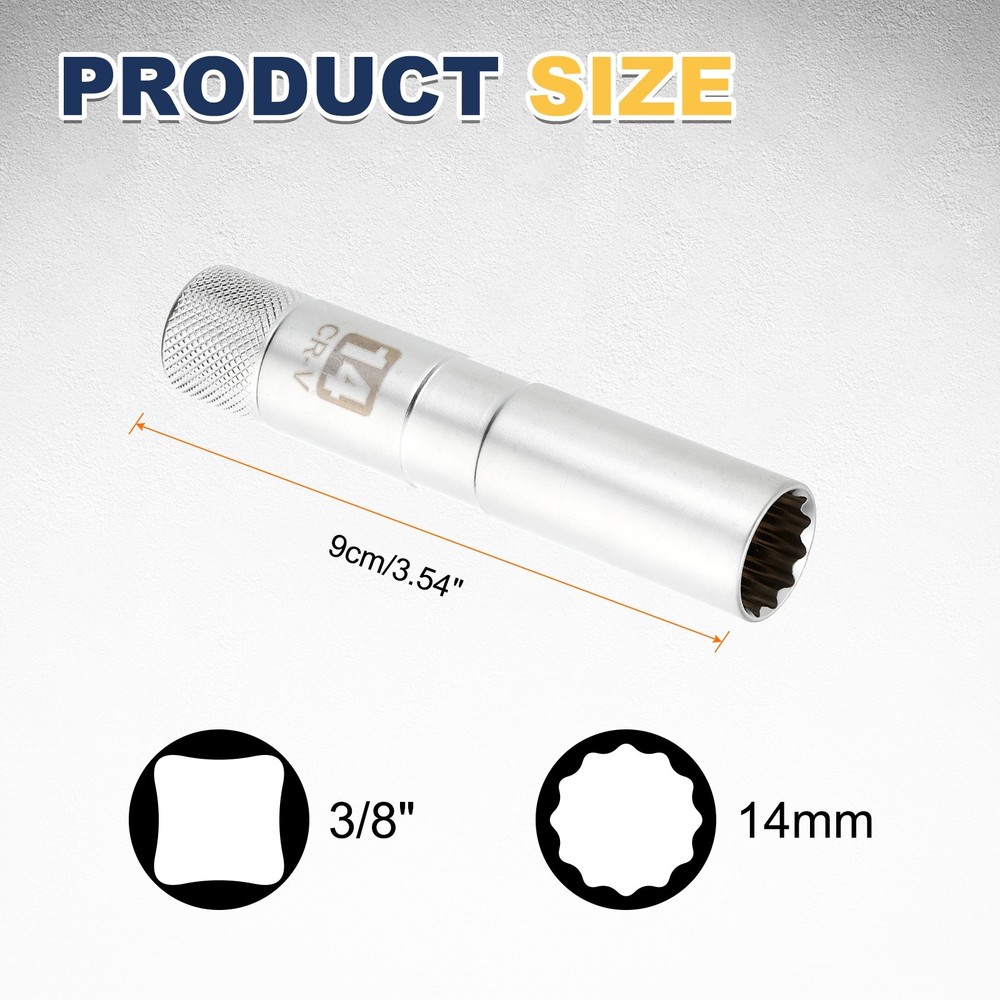 1pcs Spark Plug Socket 3/8" Drive 14mm Magnetic Spark Plug Socket Silver