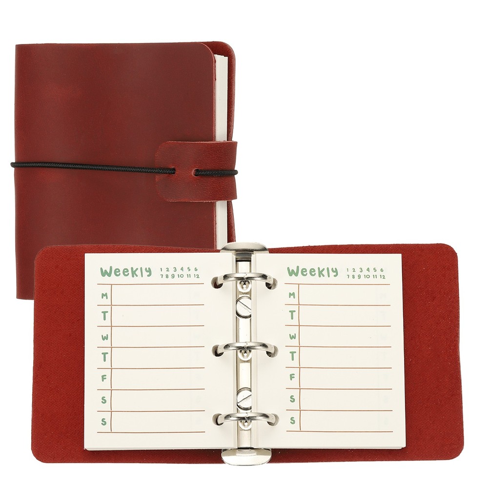 A9 Leather Journal 3 Ring Notebook Binder Planner Loose Leaf, Red