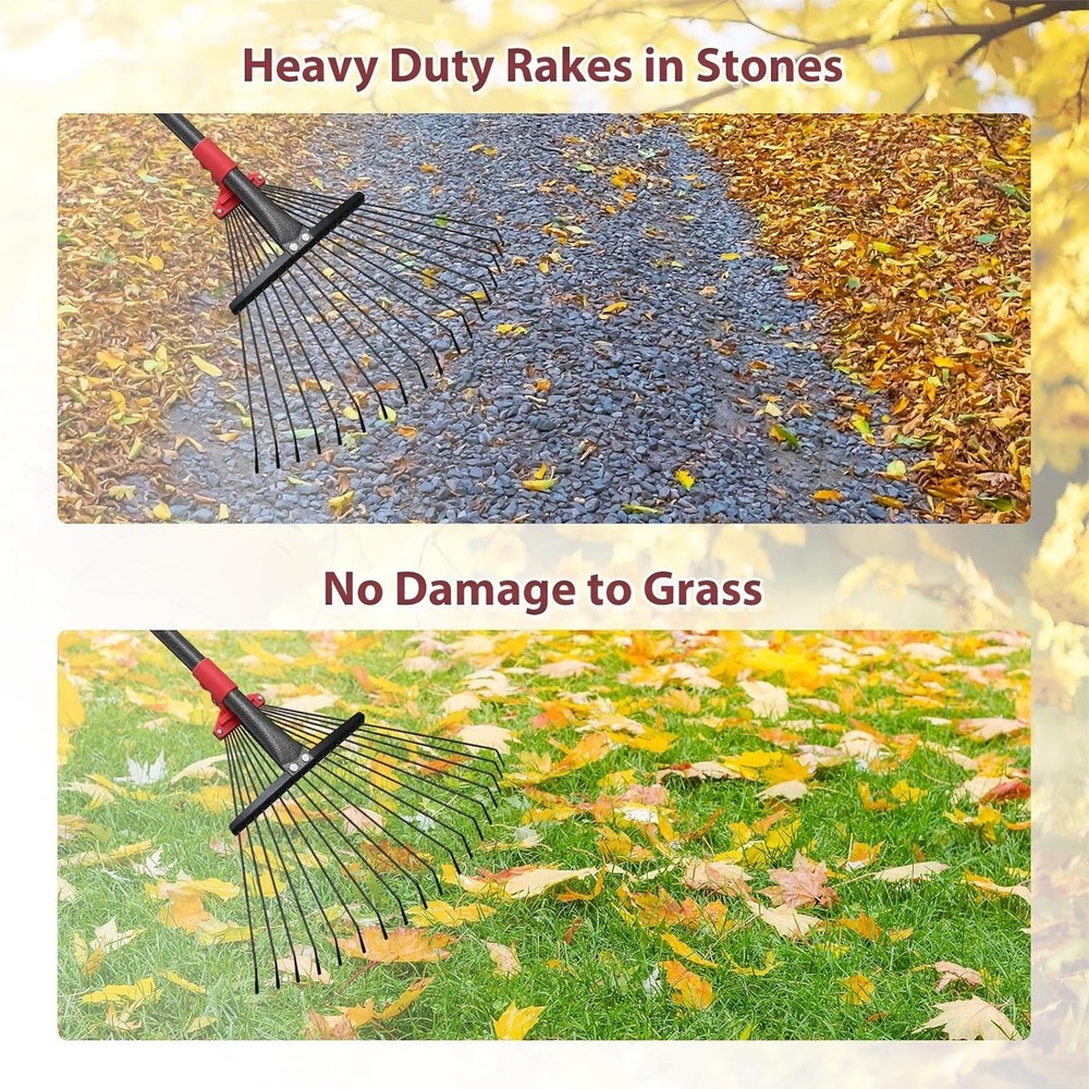 Versatile 76-Inch Garden Rake with 18 Adjustable Tines - Effortless Yard Work