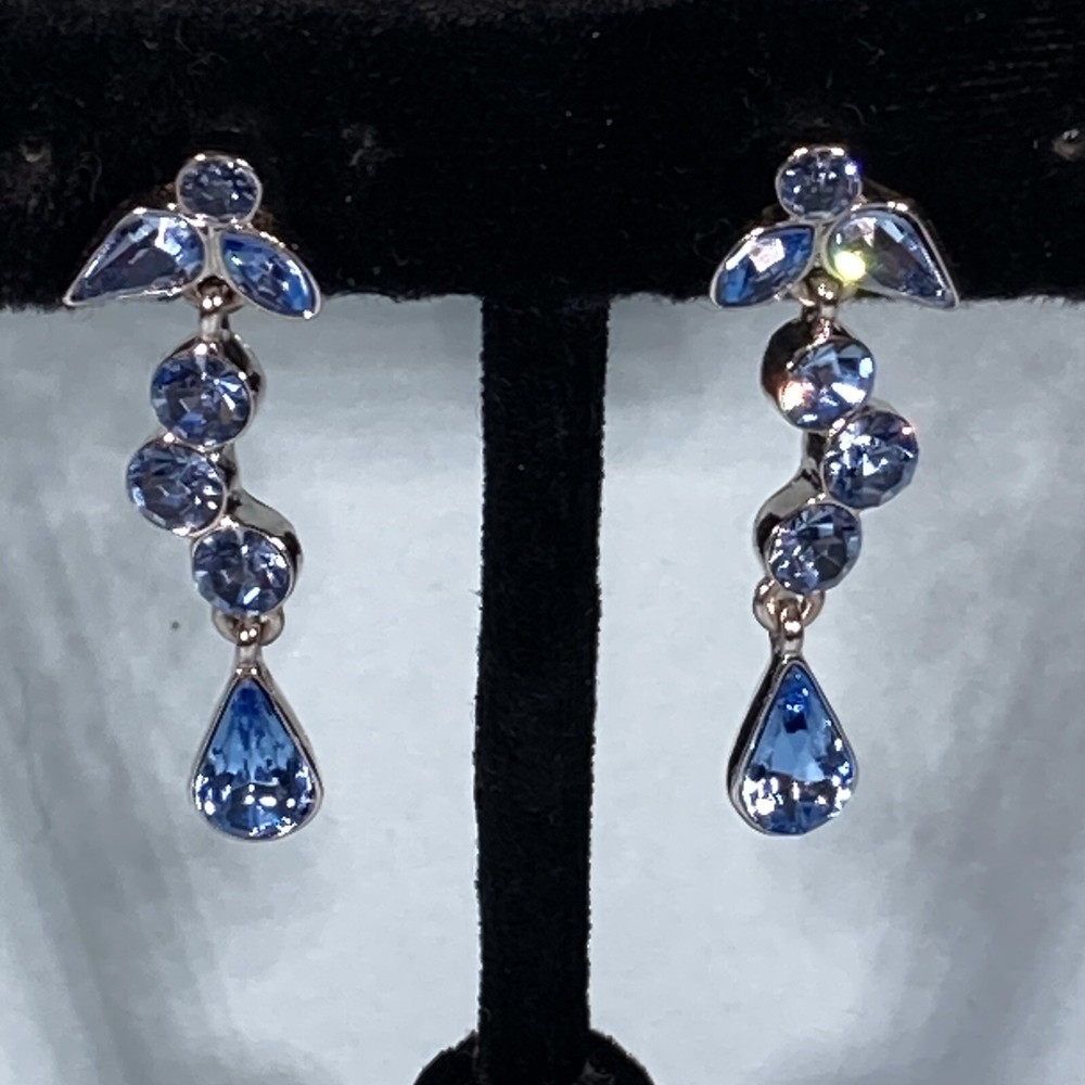 Silvertone Light Blue Faceted Crystal Drop Post Pierced Earrings