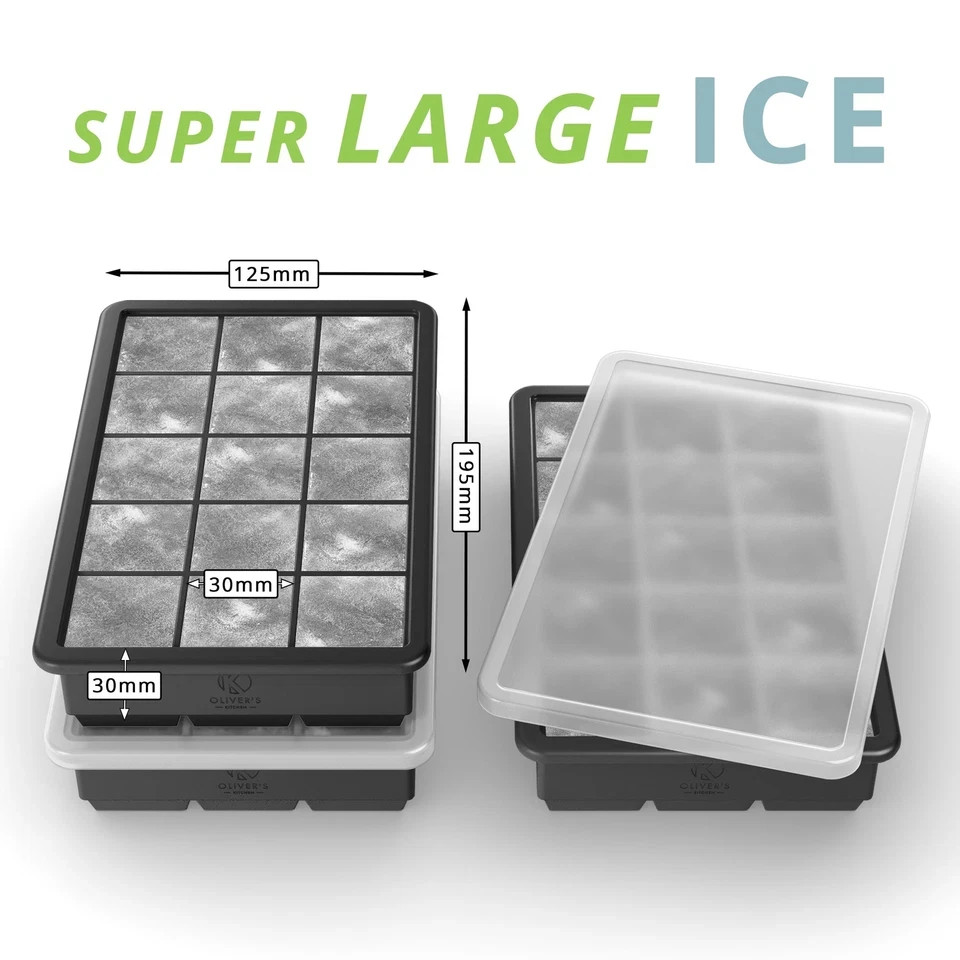 Ice Cube Tray Set with Stackable Lids - 15 Cubes Set of 2
