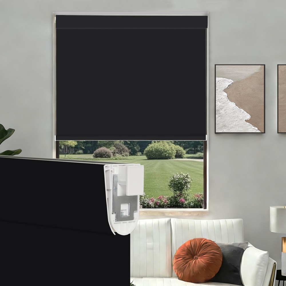 No Drill No Tools Blackout Roller Shades for Window, Cordless Roller Shades T...