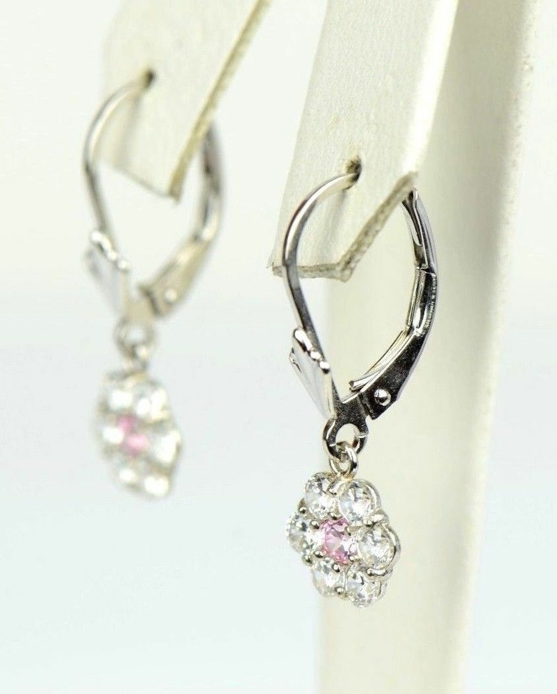 Sterling Silver 925 flower CZ Stone dangle earrings
