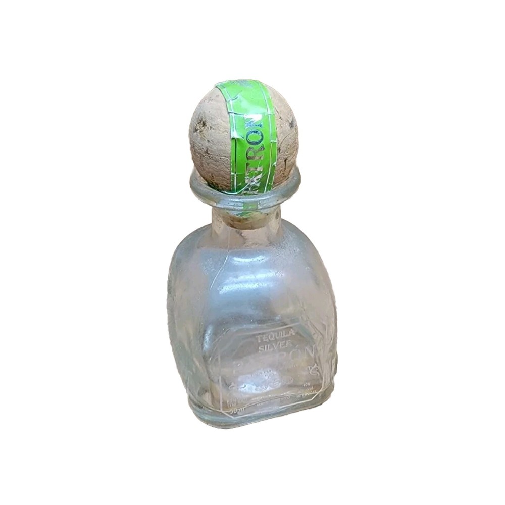 Patron Tequila Silver 50mL Mini Empty Bottle with Cork