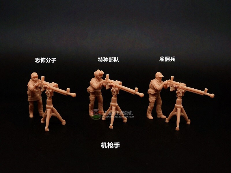 1/72 Terrorist/Special Forces/mercenary machine gunner 3 man model (3D printed)