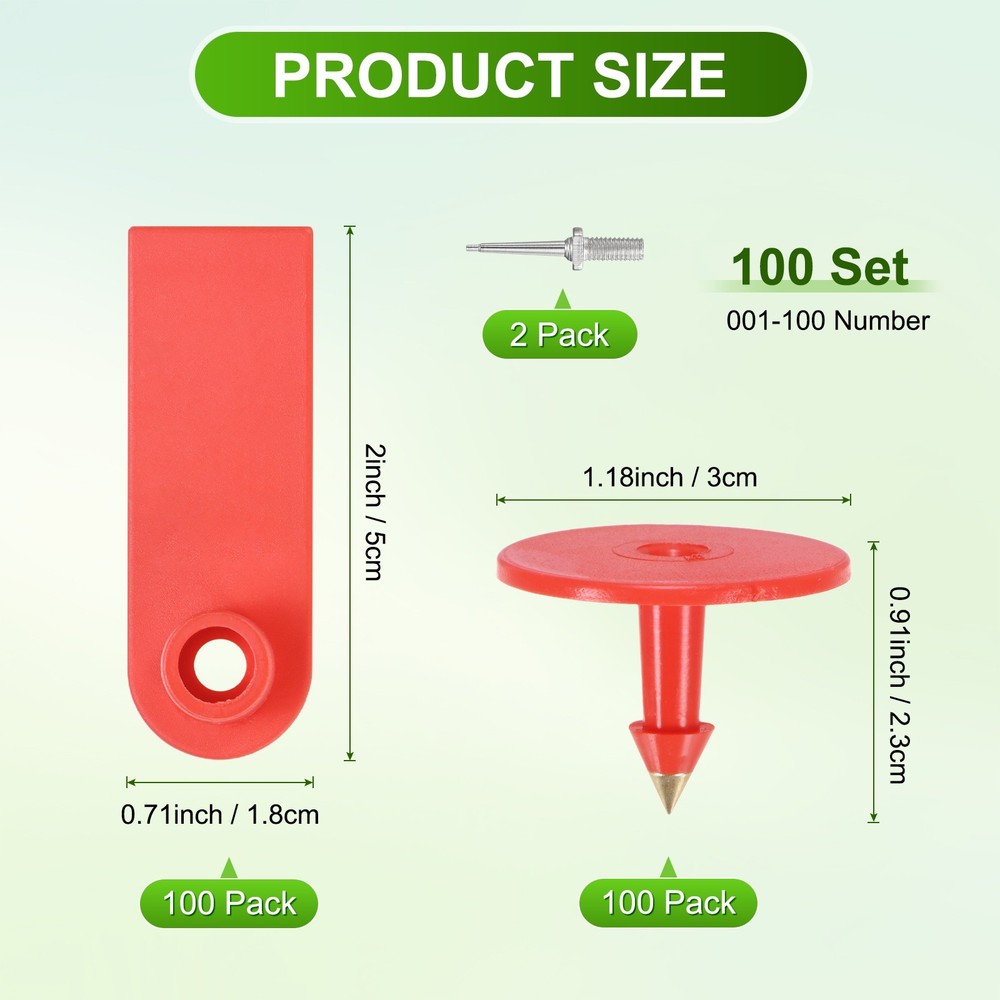100-Pack Plastic Blank Sheep Ear Tags with 2 Ear Label Needles [Red]