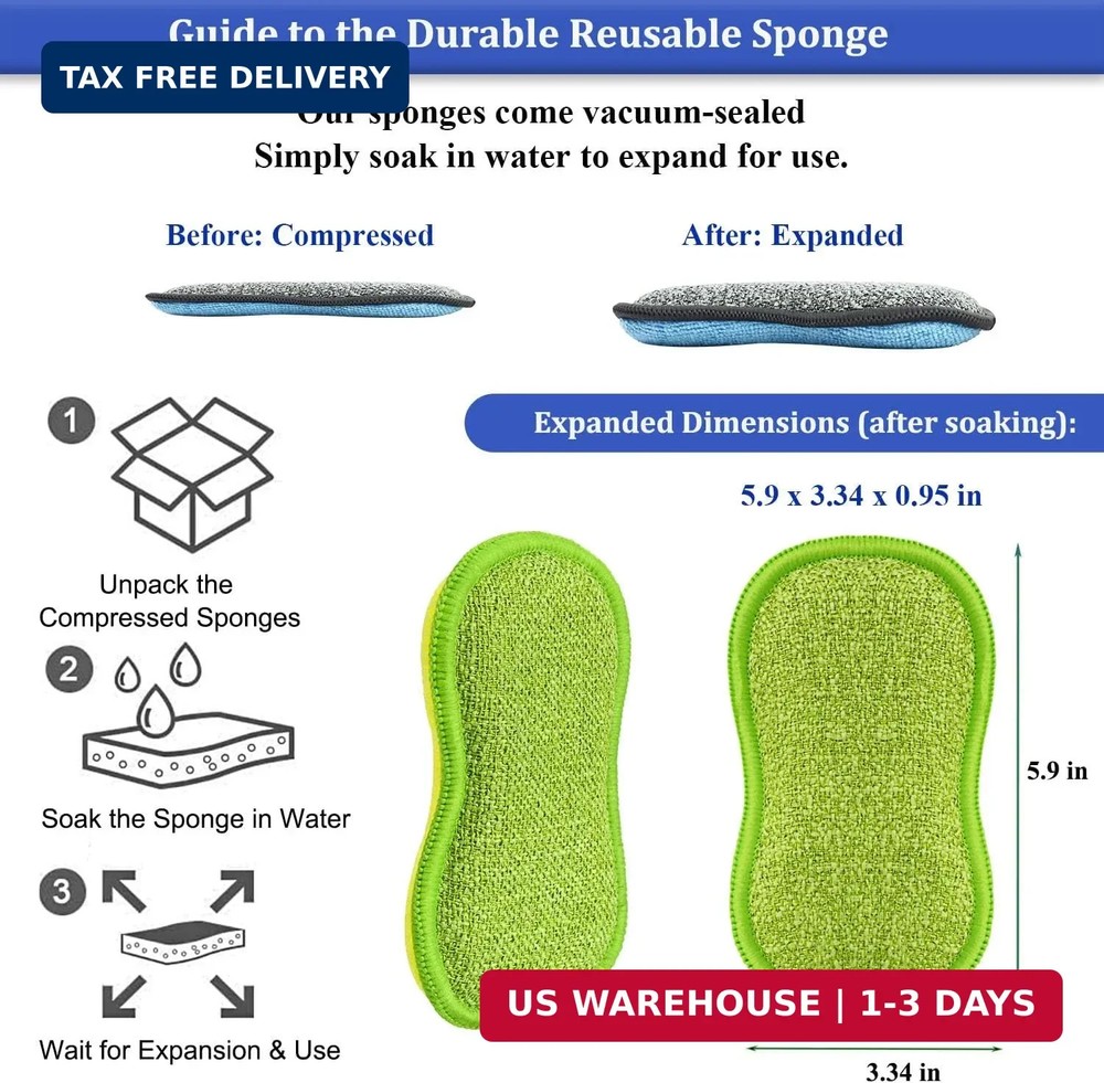 Dish Sponges Kitchen, 12 Pack Multi-Purpose Microfiber Scrub Sponge - Dual-Sided