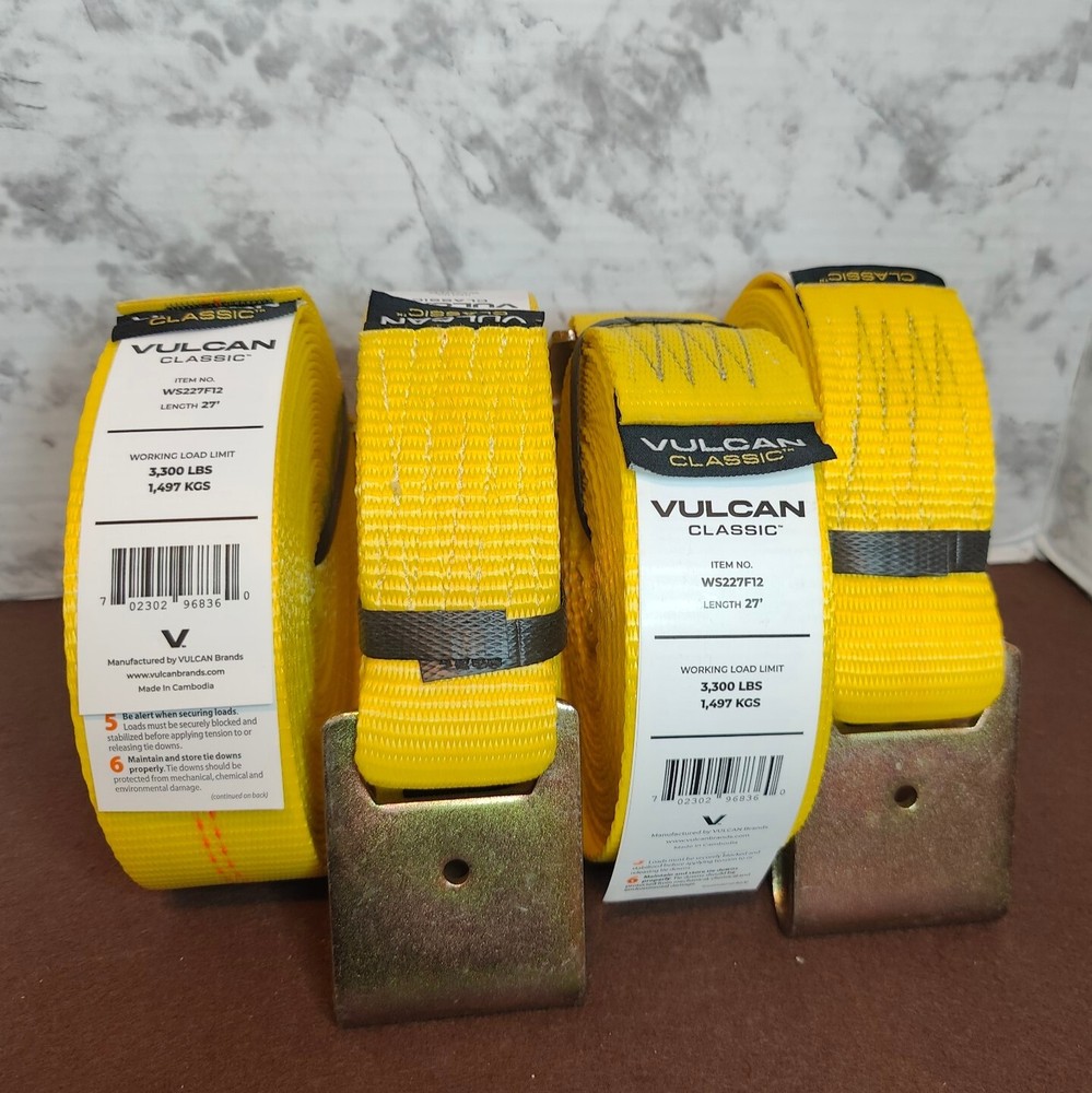 VULCAN Winch Strap - Flat Hook - 2" x 27', 4 Pack - 3300 lbs SWL WS227F12-4P
