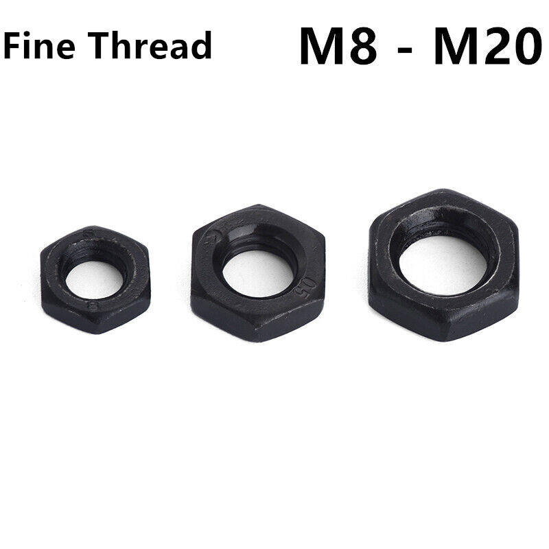 Black 8.8 Carbon Steel Select Size M8 - M20 Thin Hex Nuts Fine Thread
