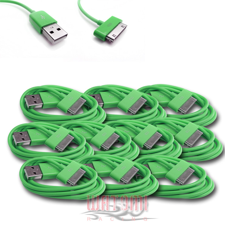 10 USB SYNC DATA POWER CHARGER CABLE APPLE IPAD IPHONE 4S 4 3GS IPOD TOUCH GREEN