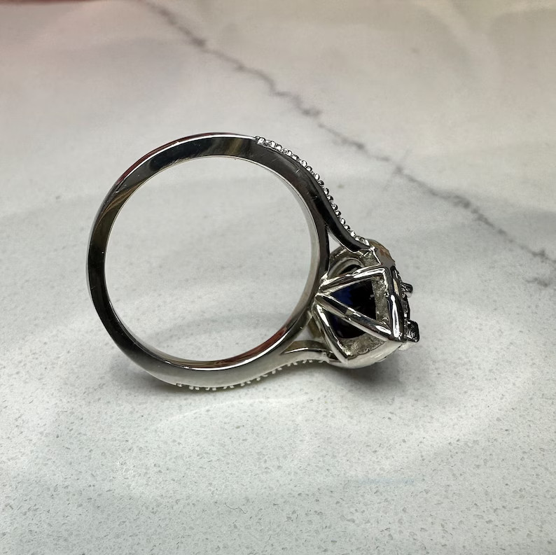 3.40 Ct Natural Sapphire & Diamond Engagement Ring 14K Solid White Gold