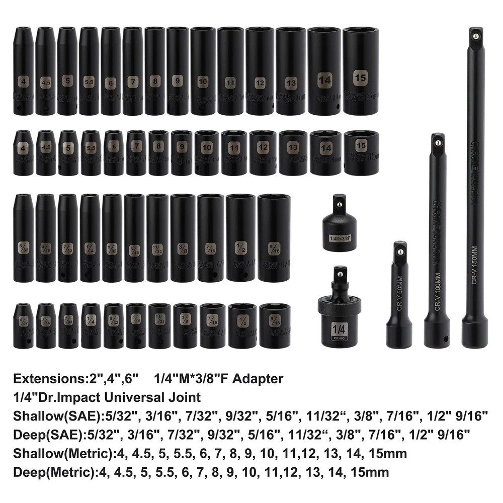 Mayouko 55PCS 1/4 Inch Drive Master Impact Socket Set, With Accessory