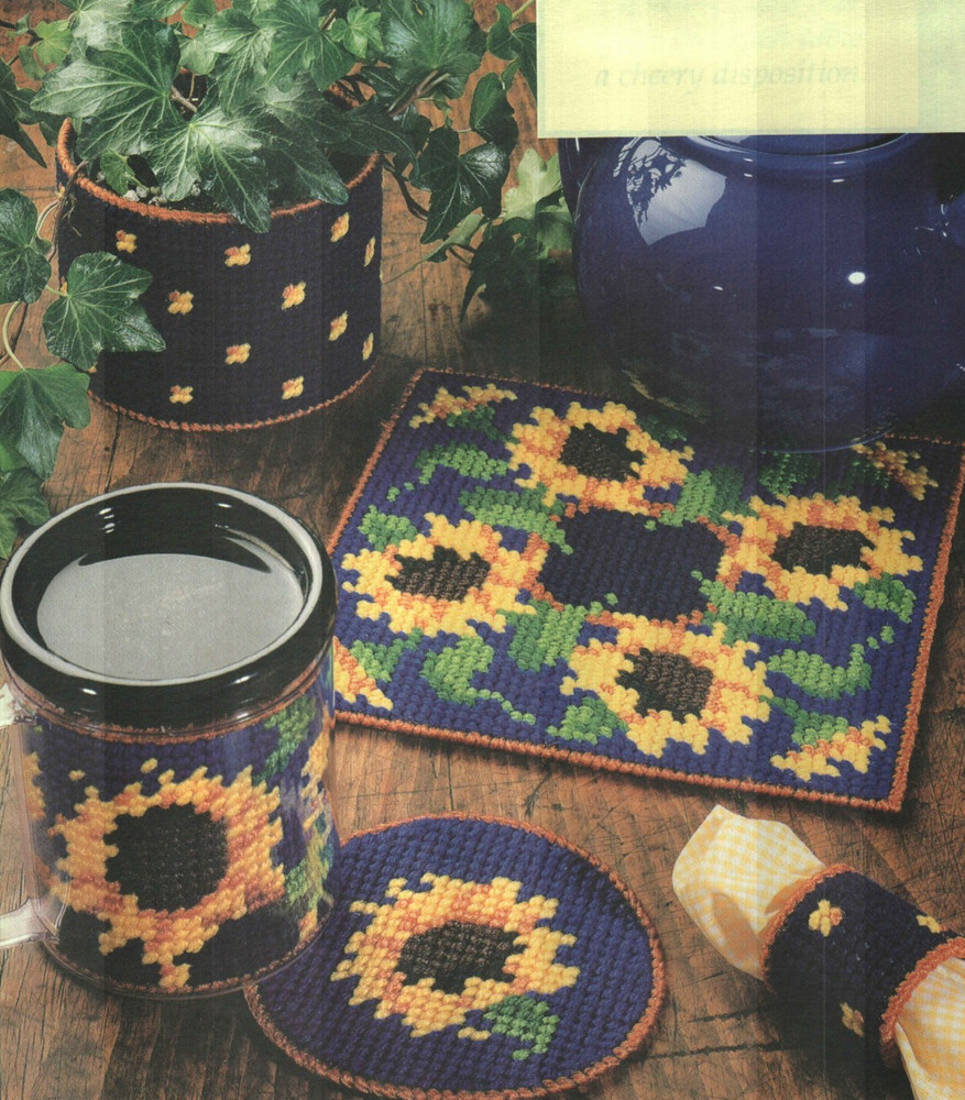 SUNFLOWER TABLE SET COASTER TRIVET & MORE PLASTIC CANVAS PATTERN INSTRUCTIONS