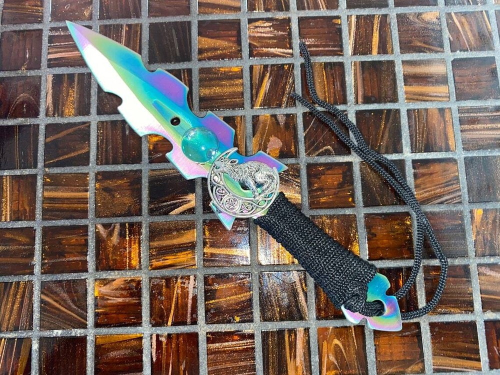 " Athame / Dagger - Small - Aurora Borealis Celtic Wolf Moon"