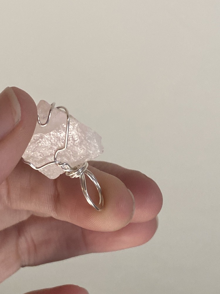 Beautiful Rough Natural Morganite Stering Silver Wrap Pendant