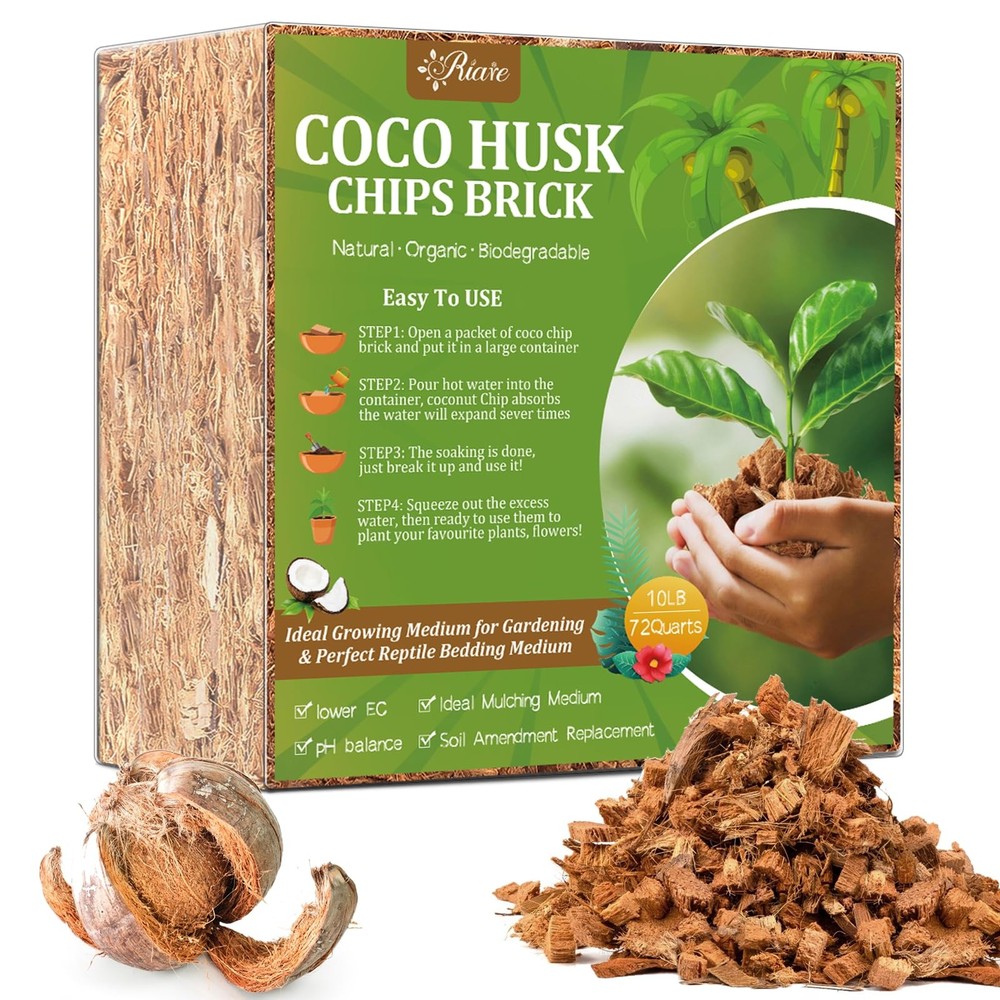 Riare 10LBS Coco Chips Substrate for Plants- 100% Organic Coconut Husk Chips...
