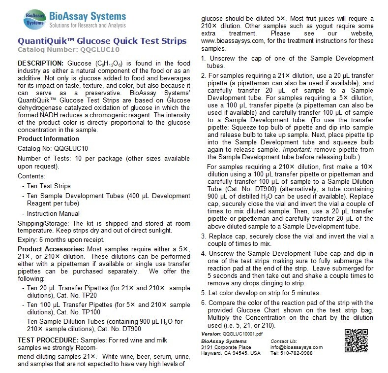 Glucose Quick Test Strips