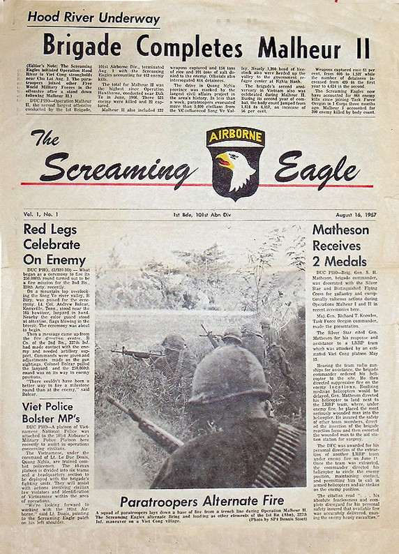 101st Airborne "Screaming Eagle Newspapers" 1968 Issues" - ON THUMB DRIVE