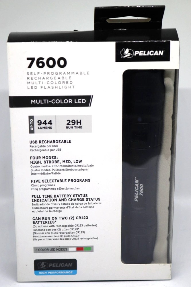 Brand New Pelican 7600 Programmable Rechargeable Multi Colored LED Flashlight