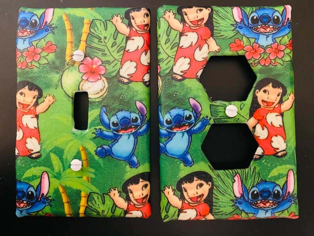 Assorted Lilo & Stitch Hawaiian Handmade Fabric Switch Plate Covers Set.