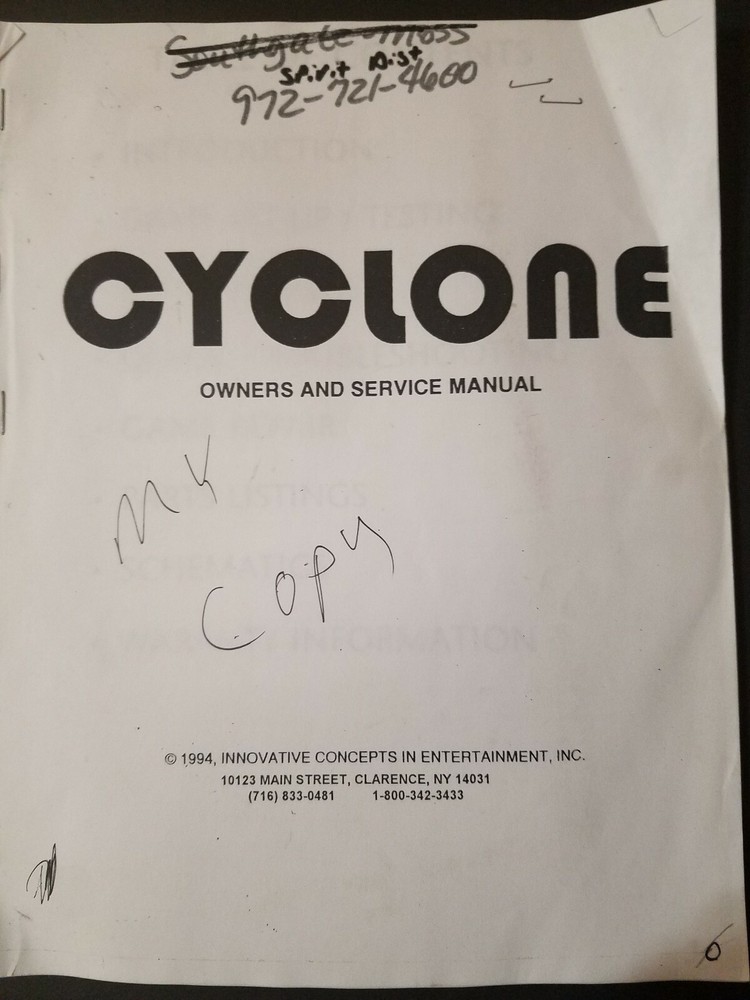 Original VINTAGE Cyclone Arcade Game Owners & Service Manual