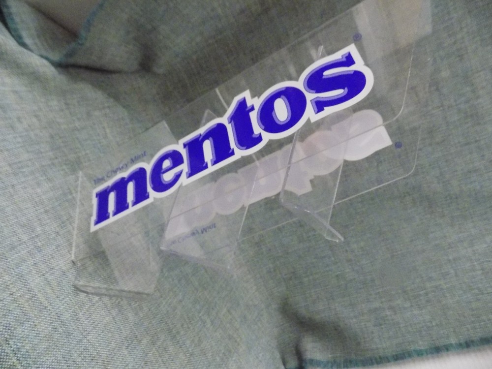 MENTOS CANDY ROLL HOLDER Clear Acrylic Blue 15" Countertop Display  Advertising