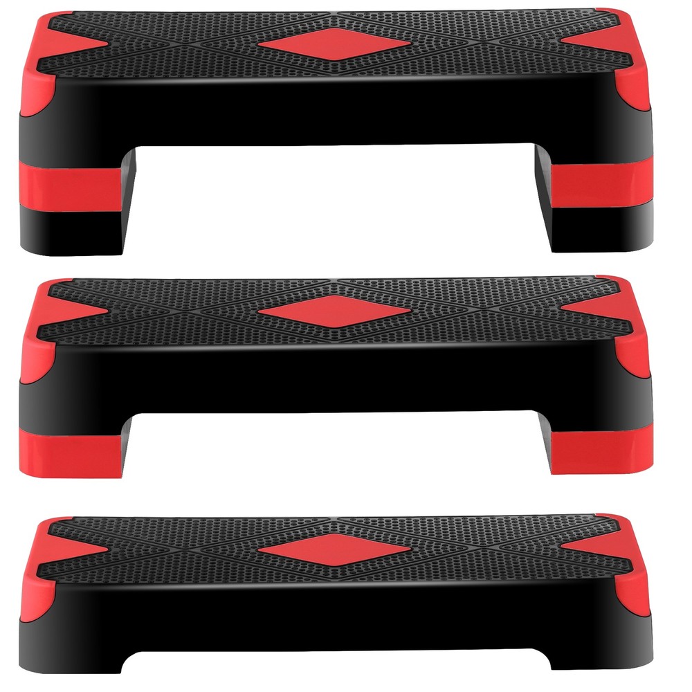 Aerobic Step Platform Exercise Step Adjustable Height 4"-6''-8' w/4 Risers Red