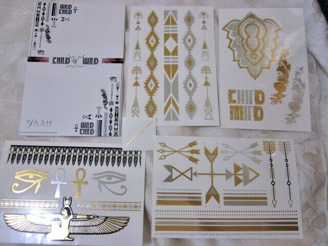 Wild Flash Tattoos Egyptian Authentic Metallic Temporary Waterproof 4 Sheets